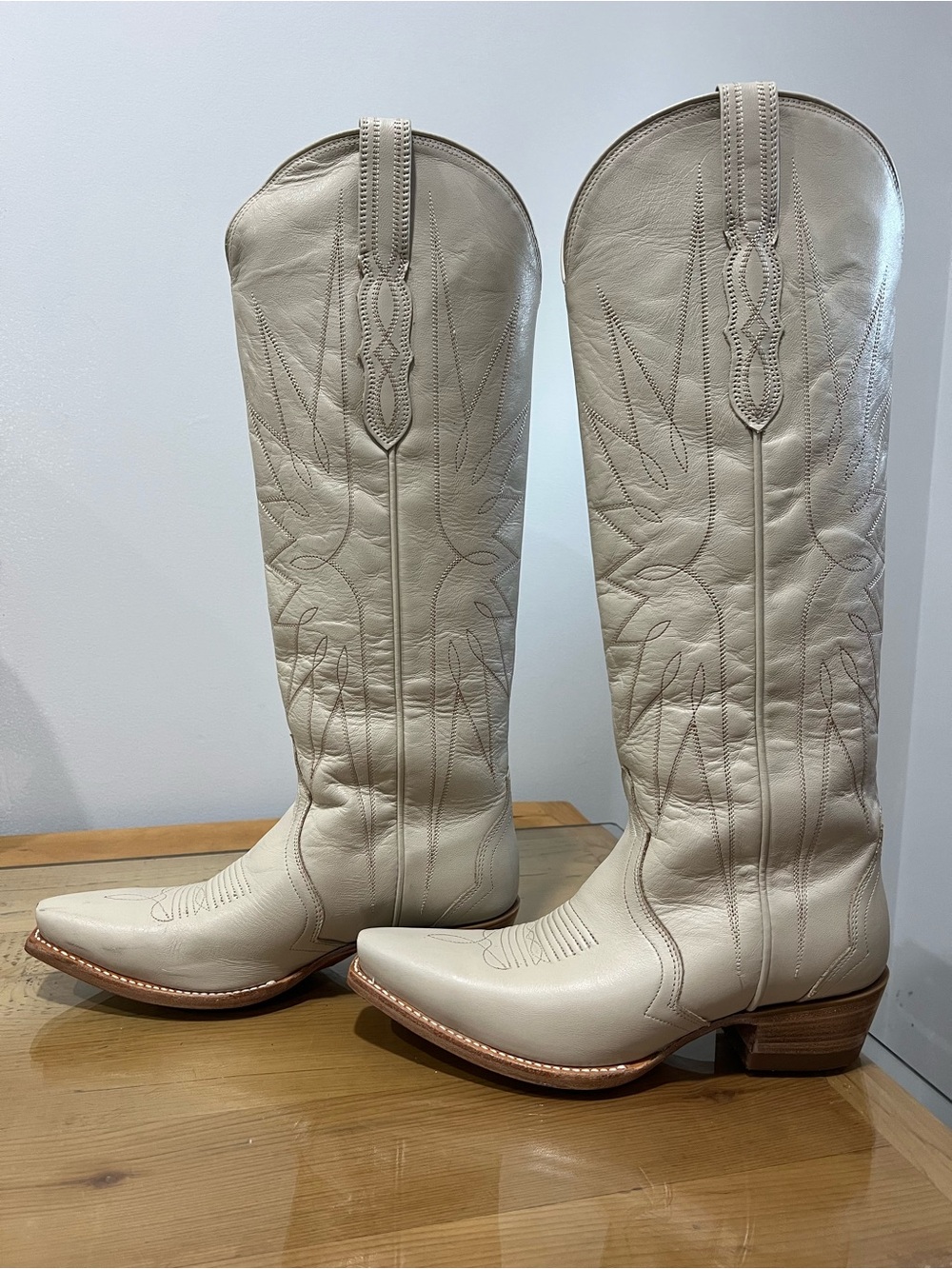 Tecovas The Loretta Cream Western Leather Heeled Boots Brown US 8.5